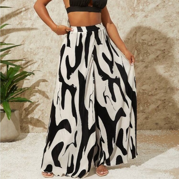 Boho Abstract Print High Waist Wide Leg Palazzo Pants - Picture 6 of 9